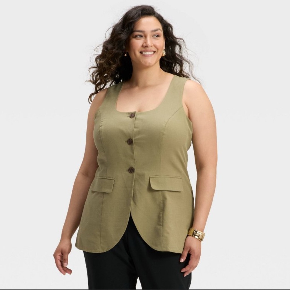 NWT- Women's Linen Blend Olive Vest